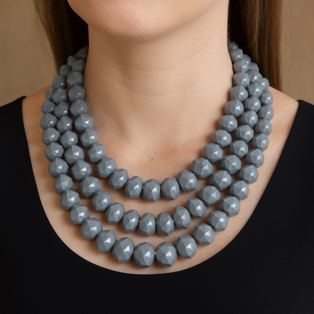 SugarFix Necklace Gray Beads 3 strand 16” 18” 20” faceted beads acrylic